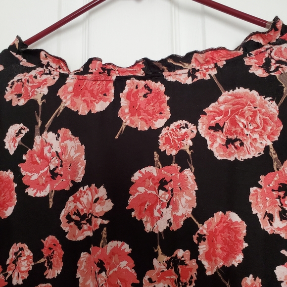 American Rag Floral V-Neck Tie Blouse - Black and Red - Picture 6 of 8